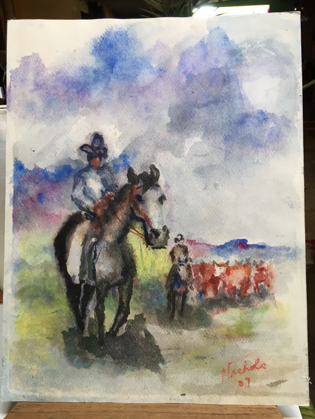 HJN0003W Side1 Two Horsemen With Herd Signed 07