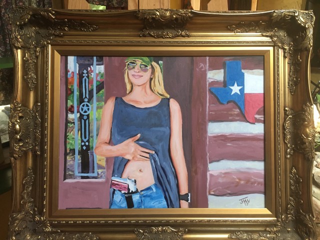 JMN2017 Woman With Automatic, oil on canvas, 18 x 24 in. (c) 2018 James Mansfield Nichols. All rights reserved.