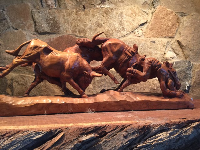 HJN. Cowboy wreck. Wood carving